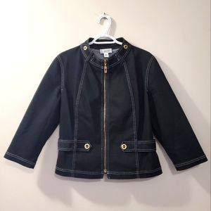 St John Sport - Black Denim Blazer with White Contrast Stitching - Size M